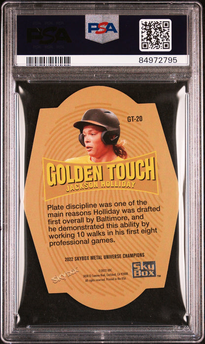 Graded 2022 Skybox Metal Universe Champ Jackson Holliday #GT20 Golden Touch Rookie RC Baseball Card PSA 10 Gem Mint