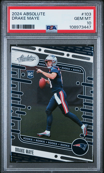 Graded 2024 Panini Absolute Drake Maye #103 Rookie RC Football Card PSA 10 Gem Mint
