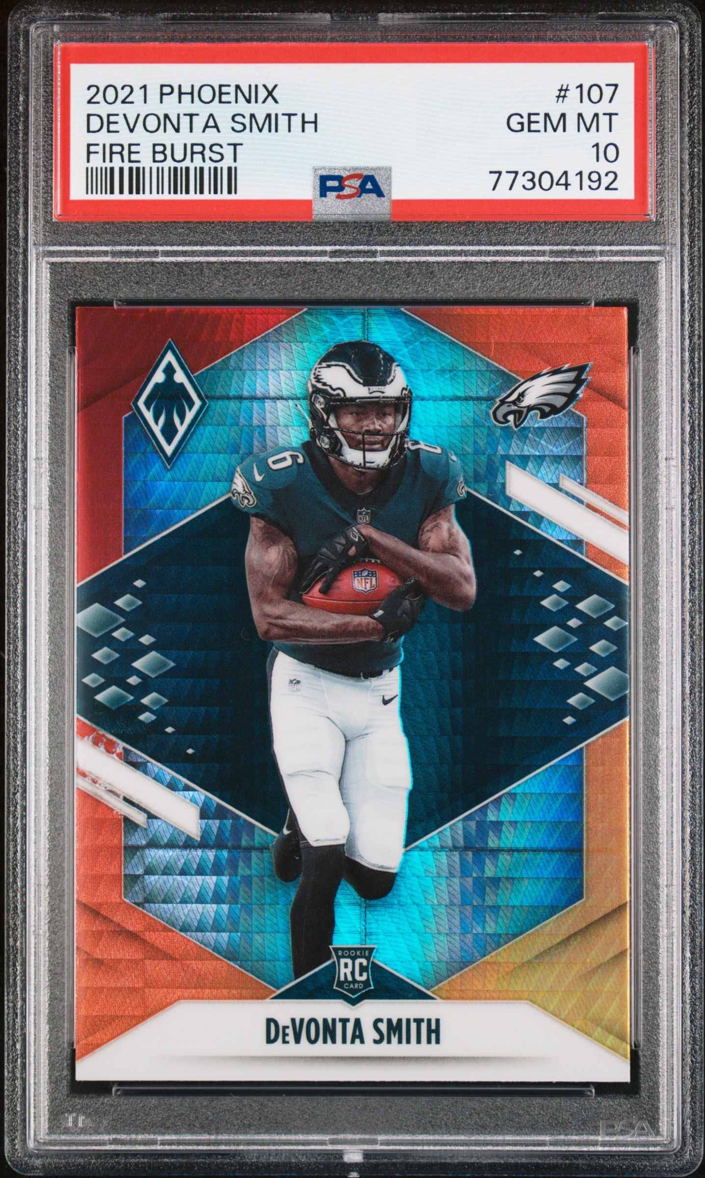 Graded 2021 Panini Phoenix DeVonta Smith #107 Fire Burst Rookie RC Football Card PSA 10 Gem Mint