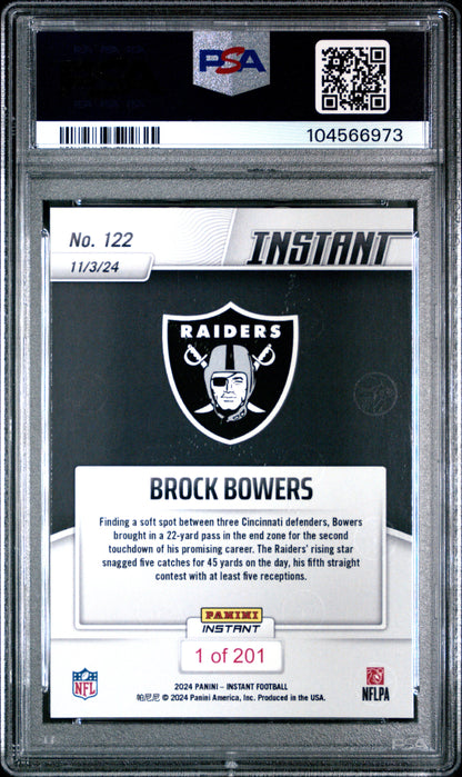Graded 2024 Panini Instant NFL Brock Bowers #122 Rookie RC Football Card PSA 10 Gem Mint