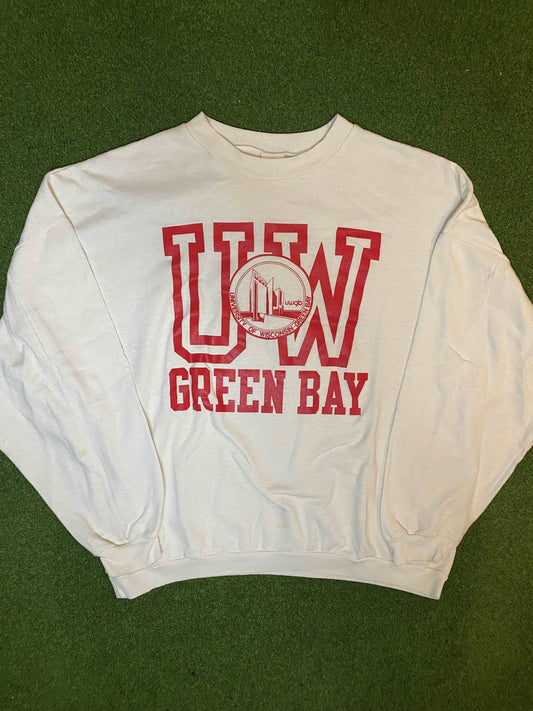 80s University of Wisconsin-Green Bay - Vintage College Crewneck Sweatshirt (Large)