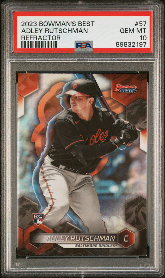 Graded 2023 Topps Bowmans Best Adley Rutschman #57 Refractor Rookie RC Baseball Card PSA 10 Gem Mint