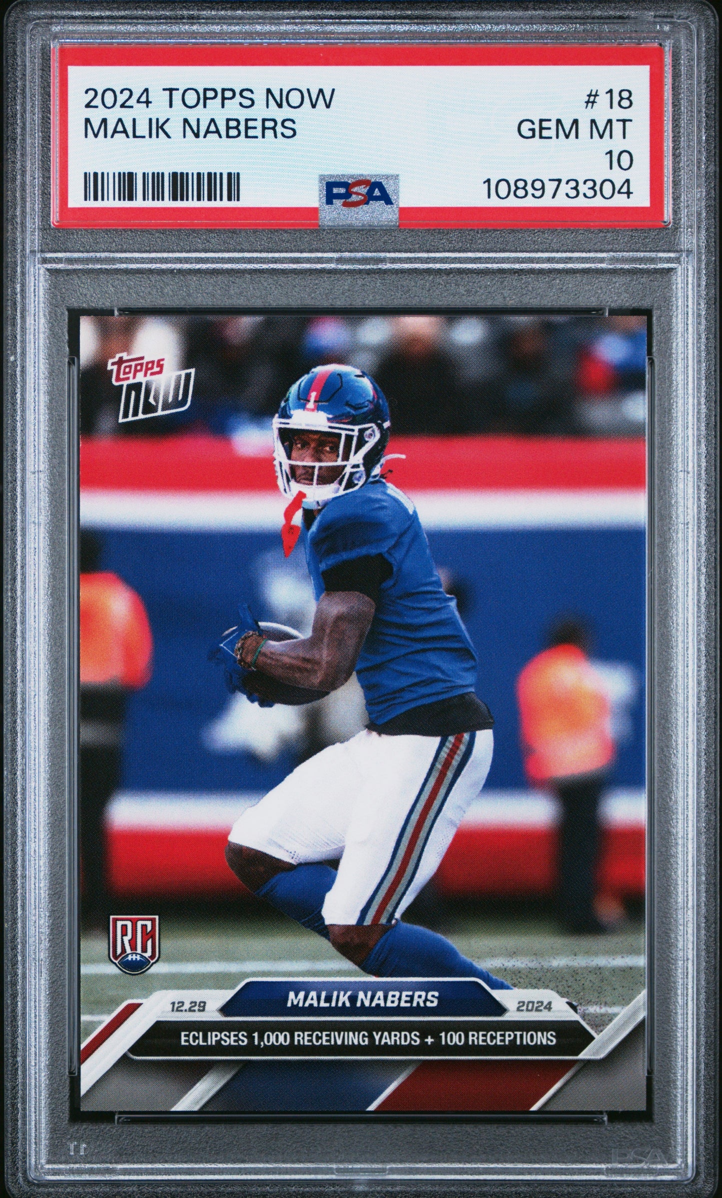 Graded 2024 Topps Now Malik Nabers #18 Rookie RC Football Card PSA 10 Gem Mint