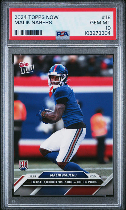 Graded 2024 Topps Now Malik Nabers #18 Rookie RC Football Card PSA 10 Gem Mint