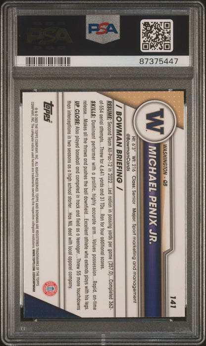 Graded 2023 Bowman U Chrome Michael Penix Jr. #141 Pink Rookie RC Football Card PSA 10 Gem Mint