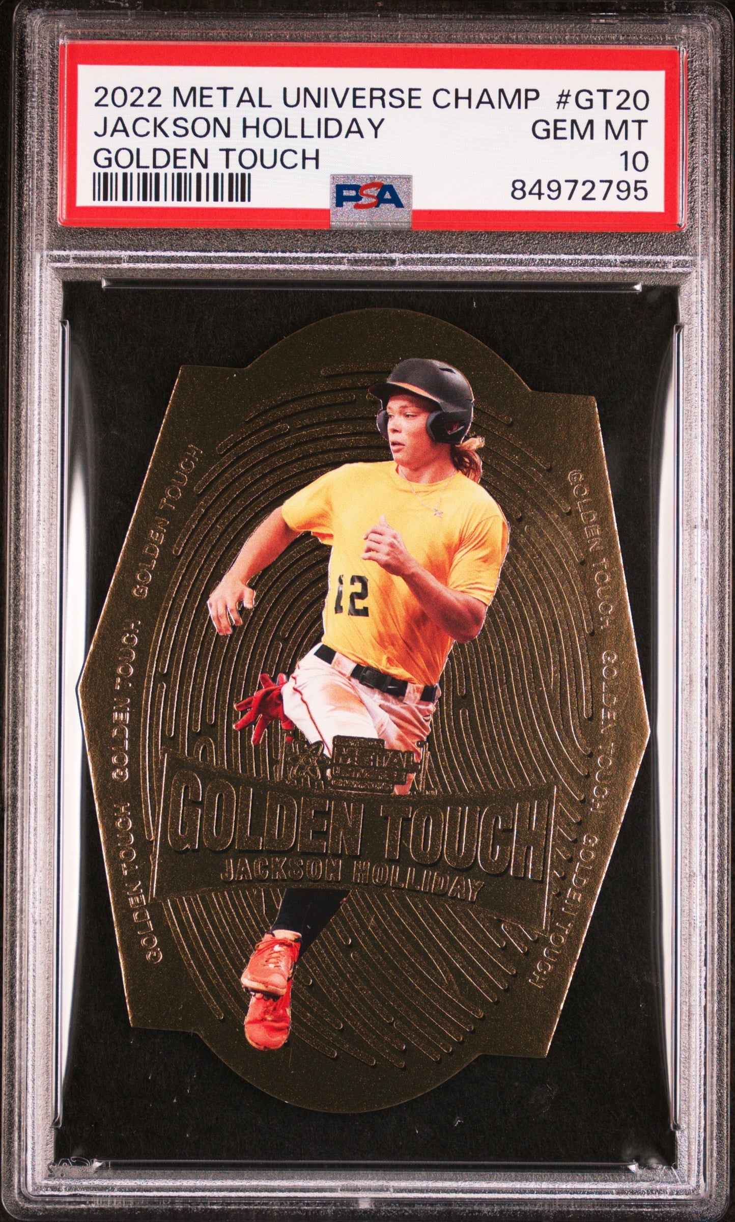 Graded 2022 Skybox Metal Universe Champ Jackson Holliday #GT20 Golden Touch Rookie RC Baseball Card PSA 10 Gem Mint