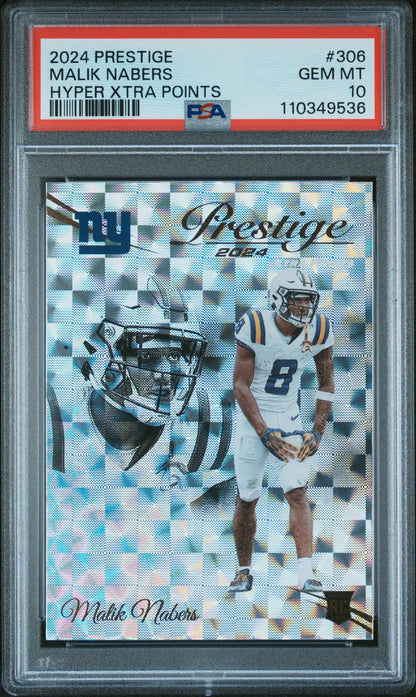 Graded 2024 Panini Prestige Malik Nabers #306 Hyper Xtra Points Rookie RC Football Card PSA 10 Gem Mint