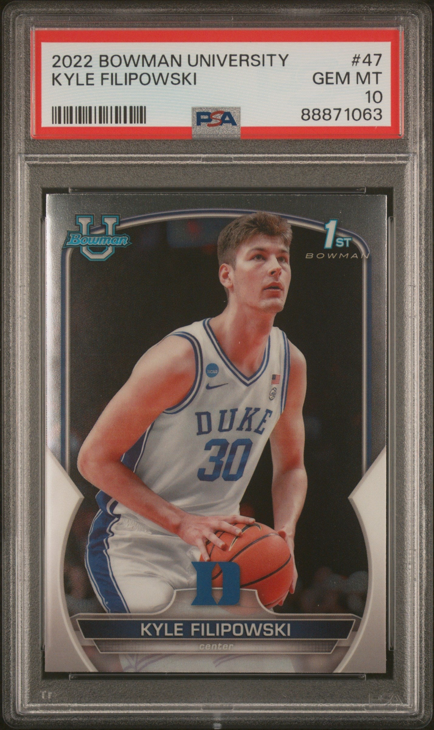 Graded 2022 Topps Bowman University Kyle Filipowski #47 Rookie RC Basketball Card PSA 10 Gem Mint