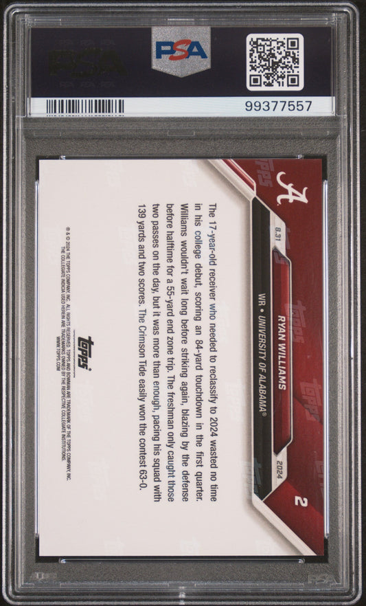 Graded 2024 Topps Bowman U Now Ryan Williams #2 Rookie RC Football Card PSA 10 Gem Mint