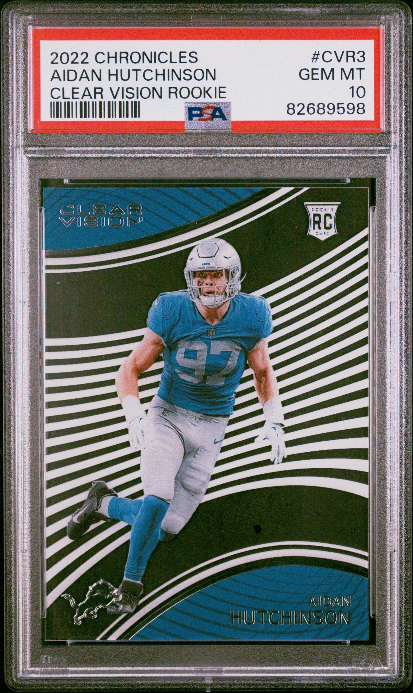 Graded 2022 Panini Chronicles Aidan Hutchinson #CVR3 Clear Vision Rookie RC Football Card PSA 10