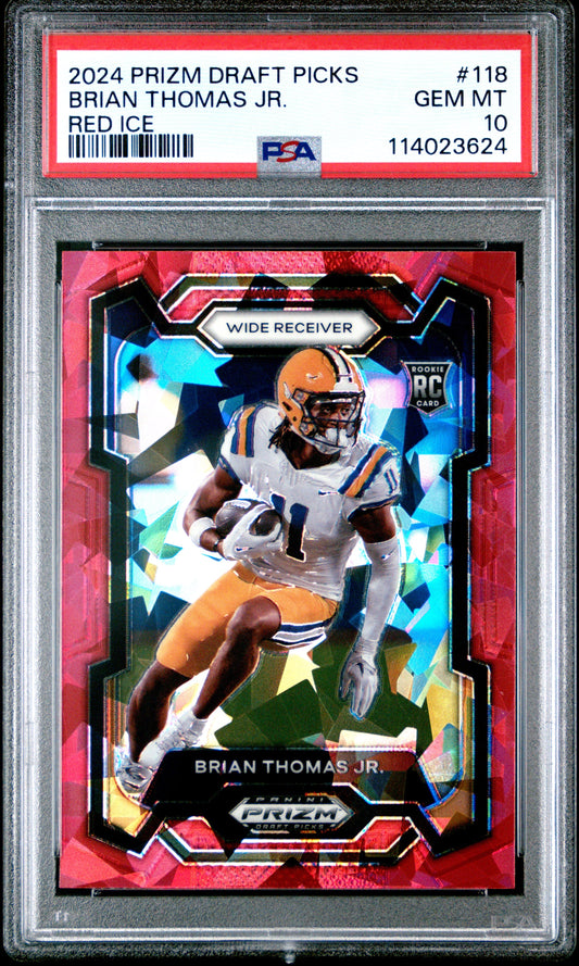 Graded 2024 Panini Prizm Draft Picks Brian Thomas Jr #118 Red Ice Rookie RC Football Card PSA 10 Gem Mint