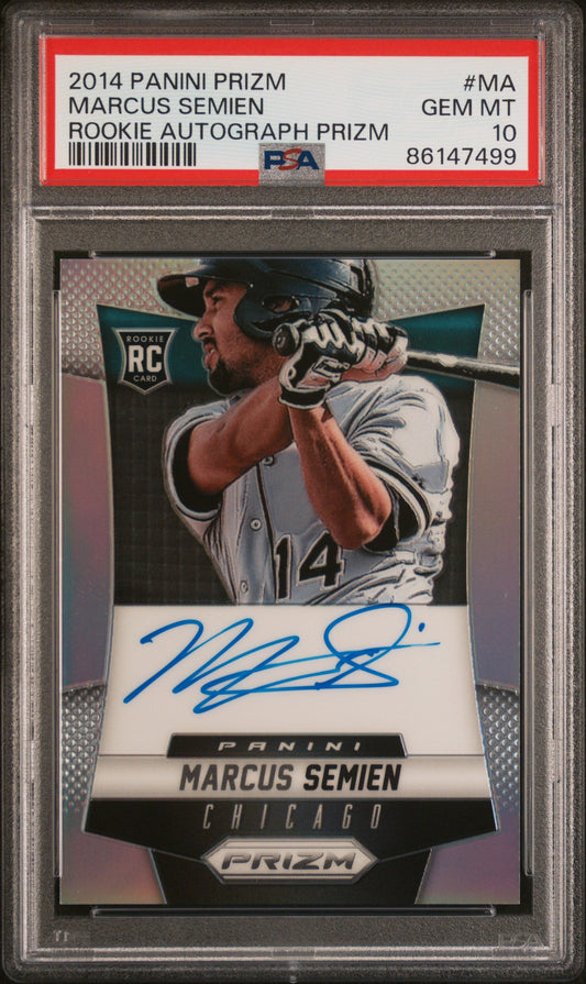 Graded 2014 Panini Prizm Marcus Semien #MA Rookie Autograph Prizm Rookie RC Baseball Card PSA 10 Gem Mint