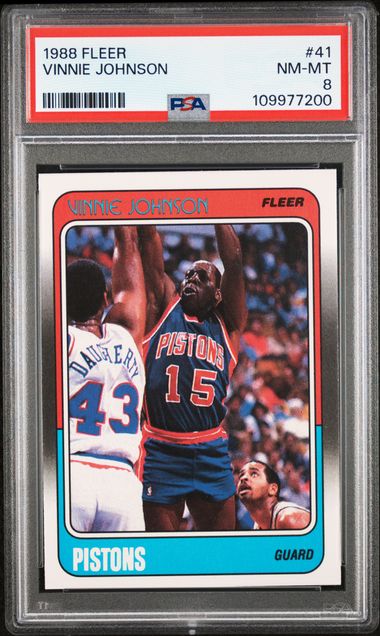 Graded 1988 Fleer Vinnie Johnson #41 Basketball Card PSA 8 NM-MT