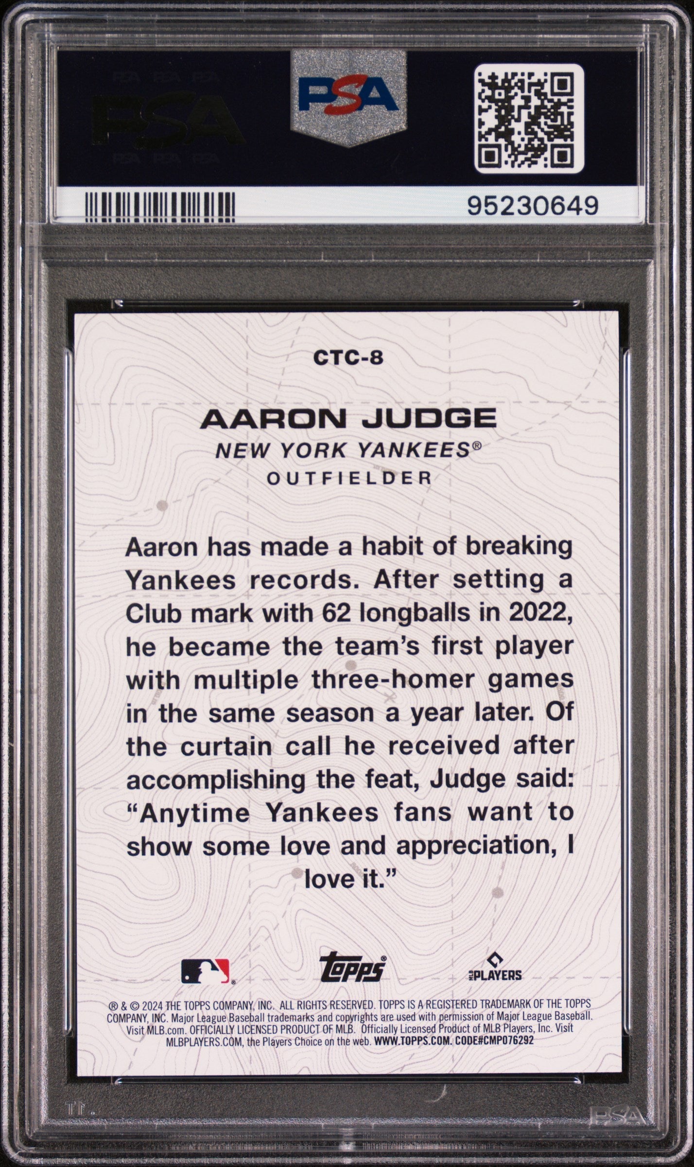 Graded 2024 Topps Aaron Judge #CTC8 City to City Blue Baseball Card PSA 10 Gem Mint