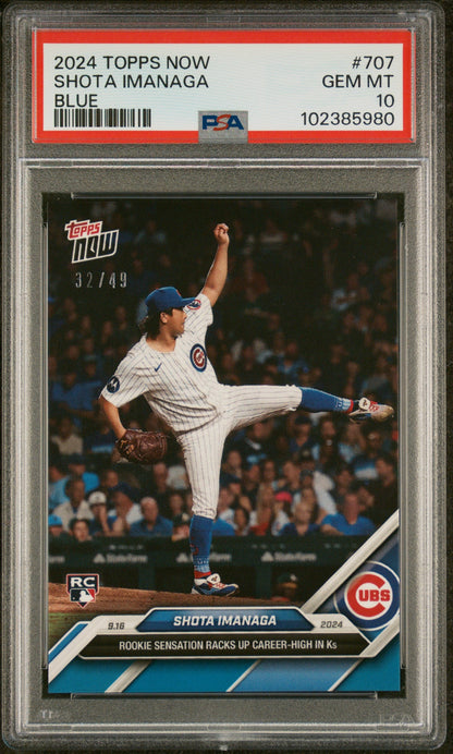 Graded 2024 Topps Now Shota Imanaga #707 Blue #/49 Rookie RC Baseball Card PSA 10 Gem Mint