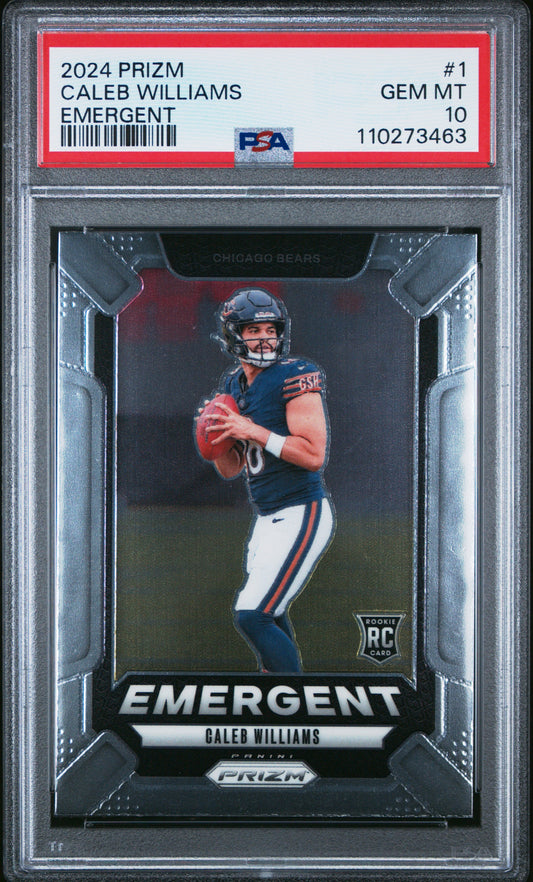 Graded 2024 Panini Prizm Caleb Williams #1 Emergent Rookie RC Football Card PSA 10 Gem Mint