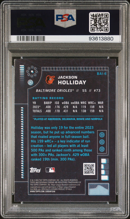 Graded 2024 Topps Bowman Jackson Holliday #BAI6 AI Rookie RC Baseball Card PSA 10 Gem Mint