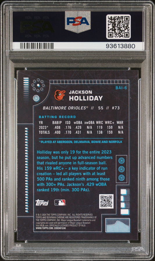 Graded 2024 Topps Bowman Jackson Holliday #BAI6 AI Rookie RC Baseball Card PSA 10 Gem Mint