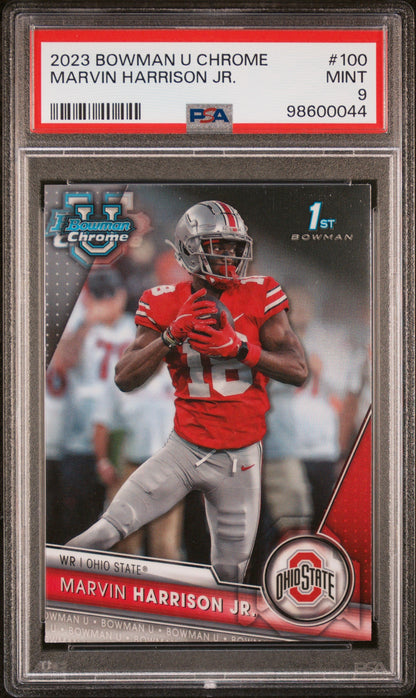 Graded 2023 Topps Bowman U Chrome Marvin Harrison Jr #100 Rookie RC Football Card PSA 9 Mint