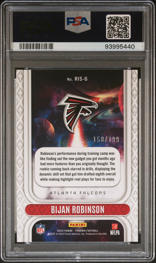 Graded 2023 Panini Phoenix Bijan Robinson #RIS6 Rookie Rising Red #/199 Rookie RC Football Card PSA 10 Gem Mint