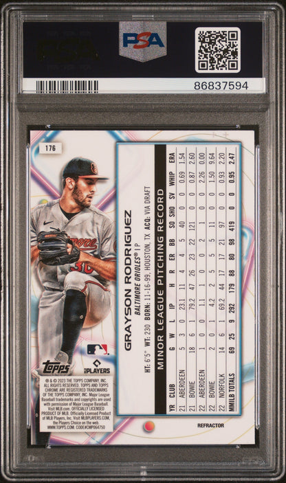 Graded 2023 Topps Cosmic Chrome Grayson Rodriguez #176 Refractor Rookie RC Baseball Card PSA 10 Gem Mint