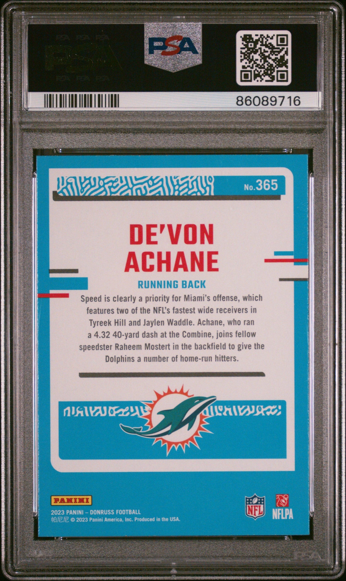 Graded 2023 Panini Donruss Devon Achane #365 Rookie RC Football Card PSA 10 Gem Mint