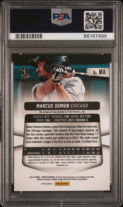 Graded 2014 Panini Prizm Marcus Semien #MA Rookie Autograph Prizm Rookie RC Baseball Card PSA 10 Gem Mint