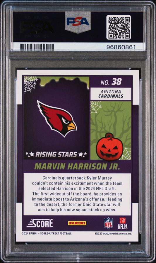 Graded 2024 Panini Score-A-Treat Marvin Harrison Jr #38 Rising Stars Pumpkin Rookie RC Football Card PSA 10 Gem Mint