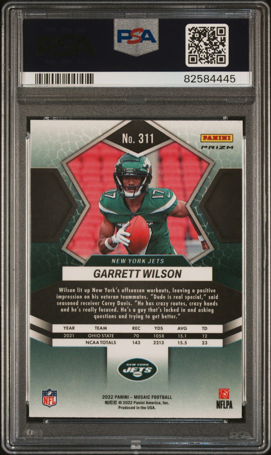 Graded 2022 Panini Mosaic Garrett Wilson #311 Green Mosaic Rookie RC Football Card PSA 10 Gem Mint