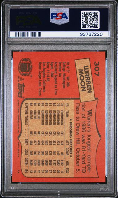 Graded 1987 Topps Warren Moon #307 Football Card PSA 9 Mint