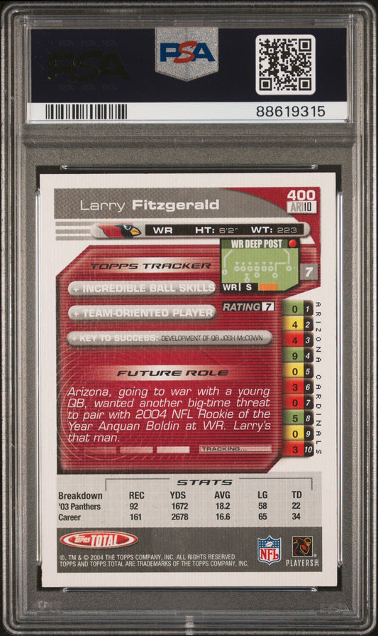 Graded 2004 Topps Total Larry Fitzgerald #400 Rookie RC Football Card PSA 10 Gem Mint