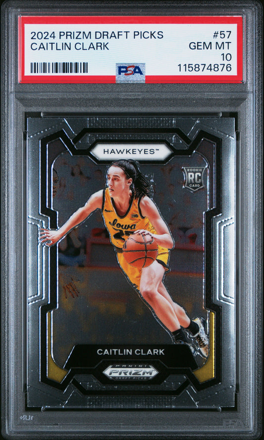 Graded 2024 Panini Prizm Draft Picks Caitlin Clark #57 Rookie RC Basketball Card PSA 10 Gem Mint
