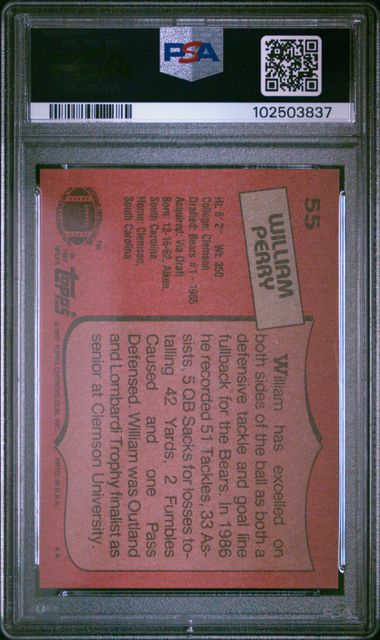 Graded 1987 Topps William "The Refrigerator" Perry #DABEARS Football Card PSA 10 Gem Mint