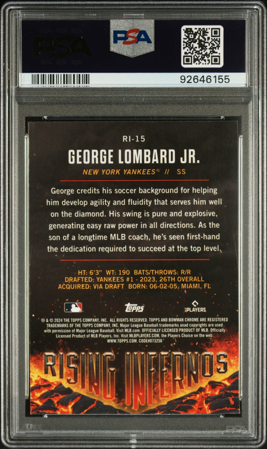 Graded 2024 Topps Bowman George Lombard Jr #RI15 Rising Infernos Rookie RC Baseball Card PSA 10 Gem Mint