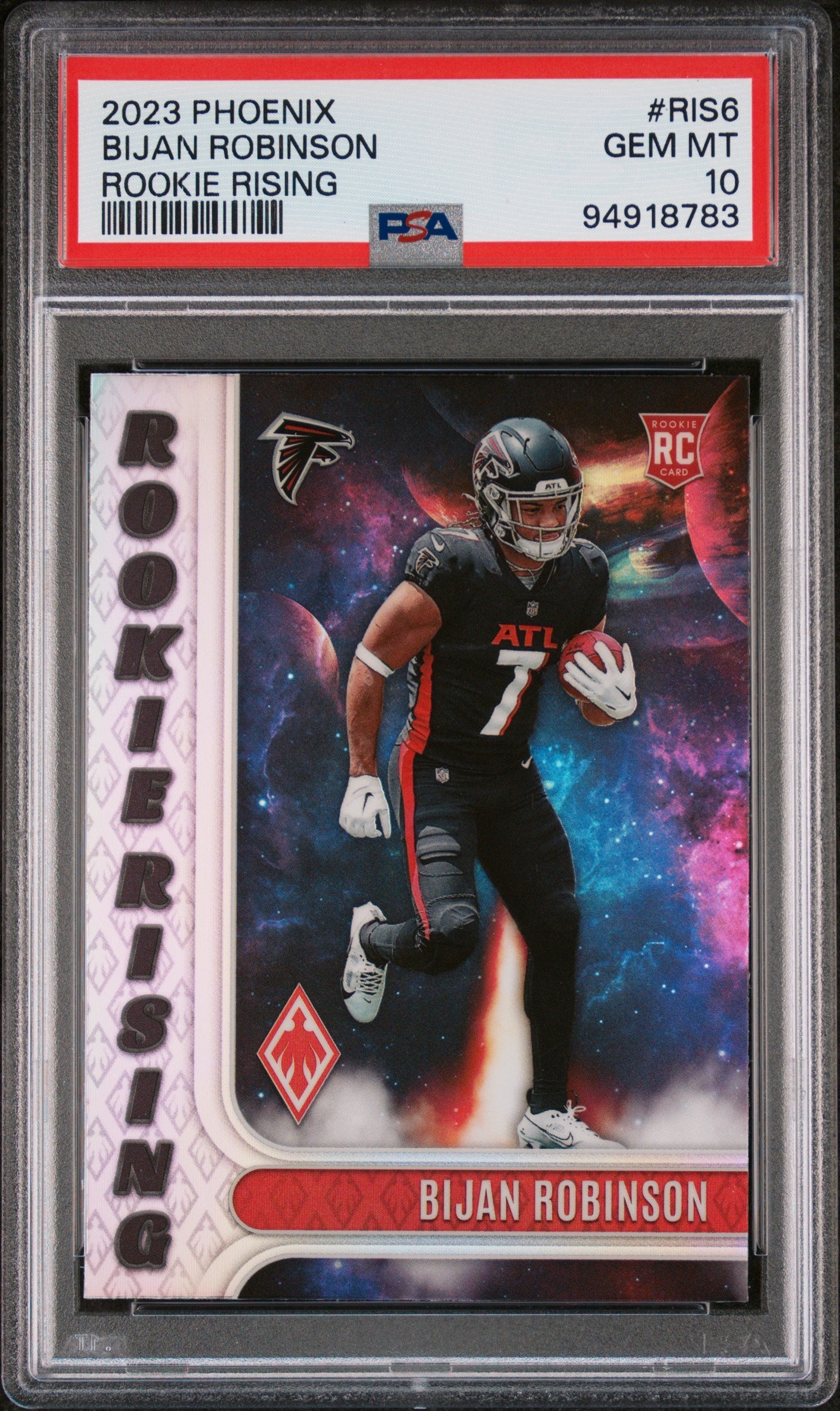 Graded 2023 Panini Phoenix Bijan Robinson #RIS6 Rookie Rising Rookie RC Football Card PSA 10 Gem Mint
