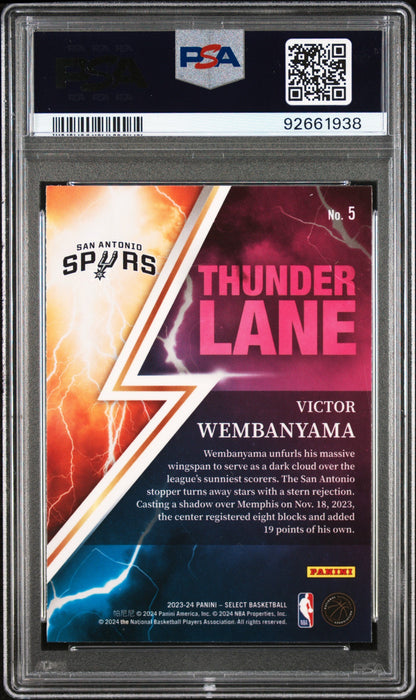 Graded 2023 Panini Select Victor Wembanyama #5 Thunder Lane Rookie RC Basketball Card PSA 10 Gem Mint