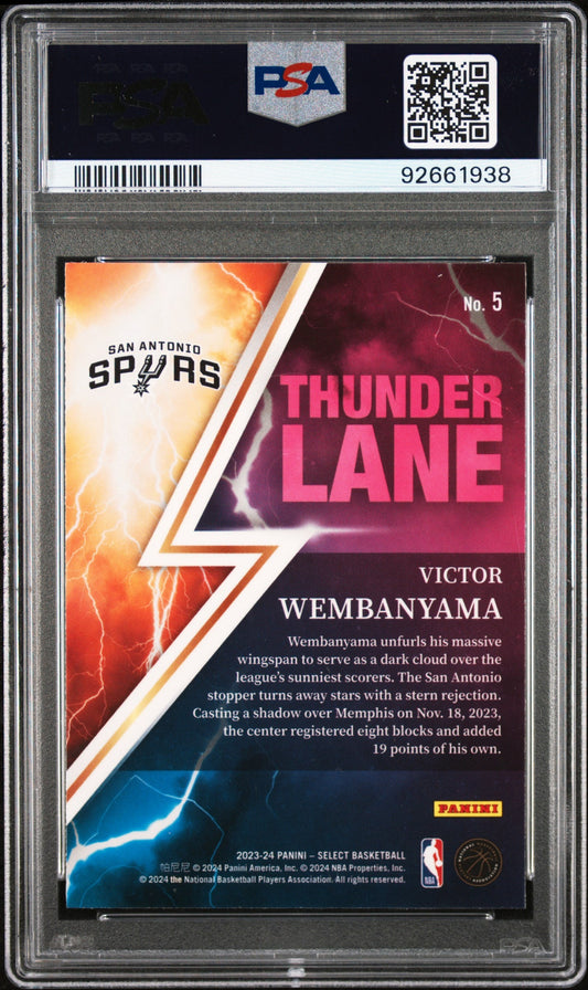 Graded 2023 Panini Select Victor Wembanyama #5 Thunder Lane Rookie RC Basketball Card PSA 10 Gem Mint