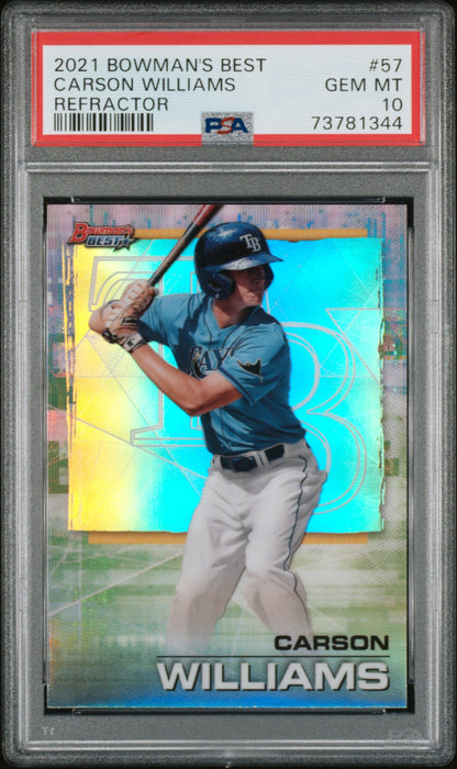 Graded 2021 Topps Bowmans Best Carson Williams #57 Refractor Rookie RC Baseball Card PSA 10 Gem Mint