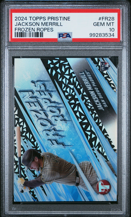 Graded 2024 Topps Pristine Jackson Merrill #FR28 Frozen Ropes Rookie RC Baseball Card PSA 10 Gem Mint