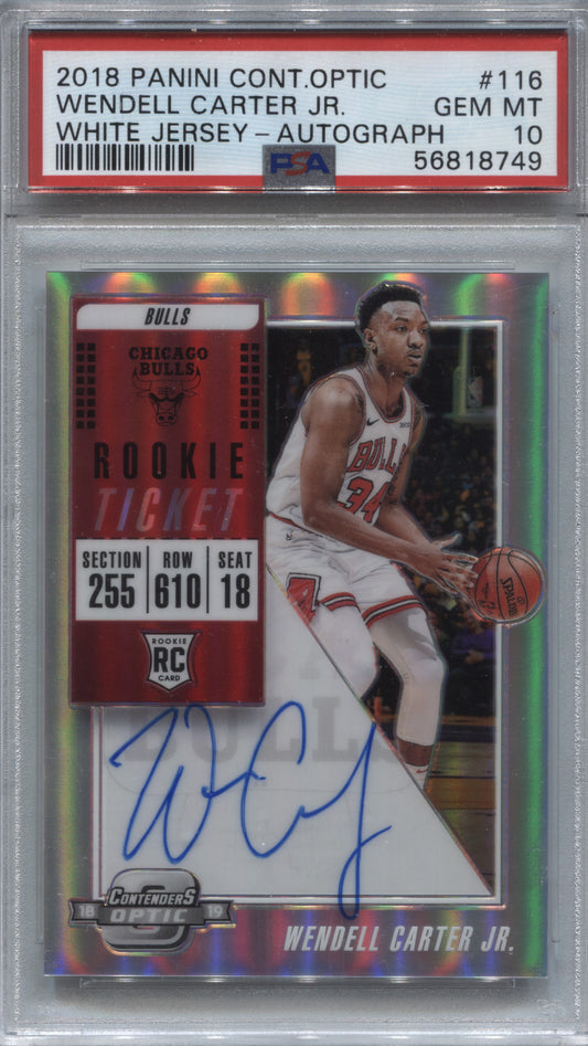 2018-19 Panini Contenders Optic Wendell Carter Jr White Jersey Rookie Auto #116 PSA 10