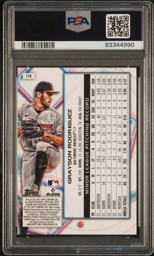 Graded 2023 Topps Cosmic Chrome Grayson Rodriguez #176 Nucleus Rookie RC Baseball Card PSA 10 Gem Mint