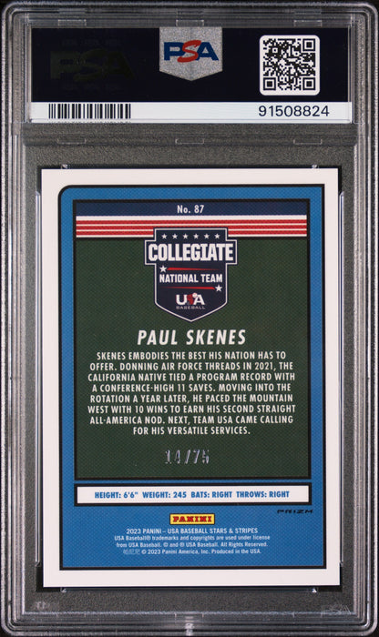 Graded 2023 Panini Stars & Stripes USA Paul Skenes #87 Blue #/75 Rookie RC Baseball Card PSA 10 Gem Mint
