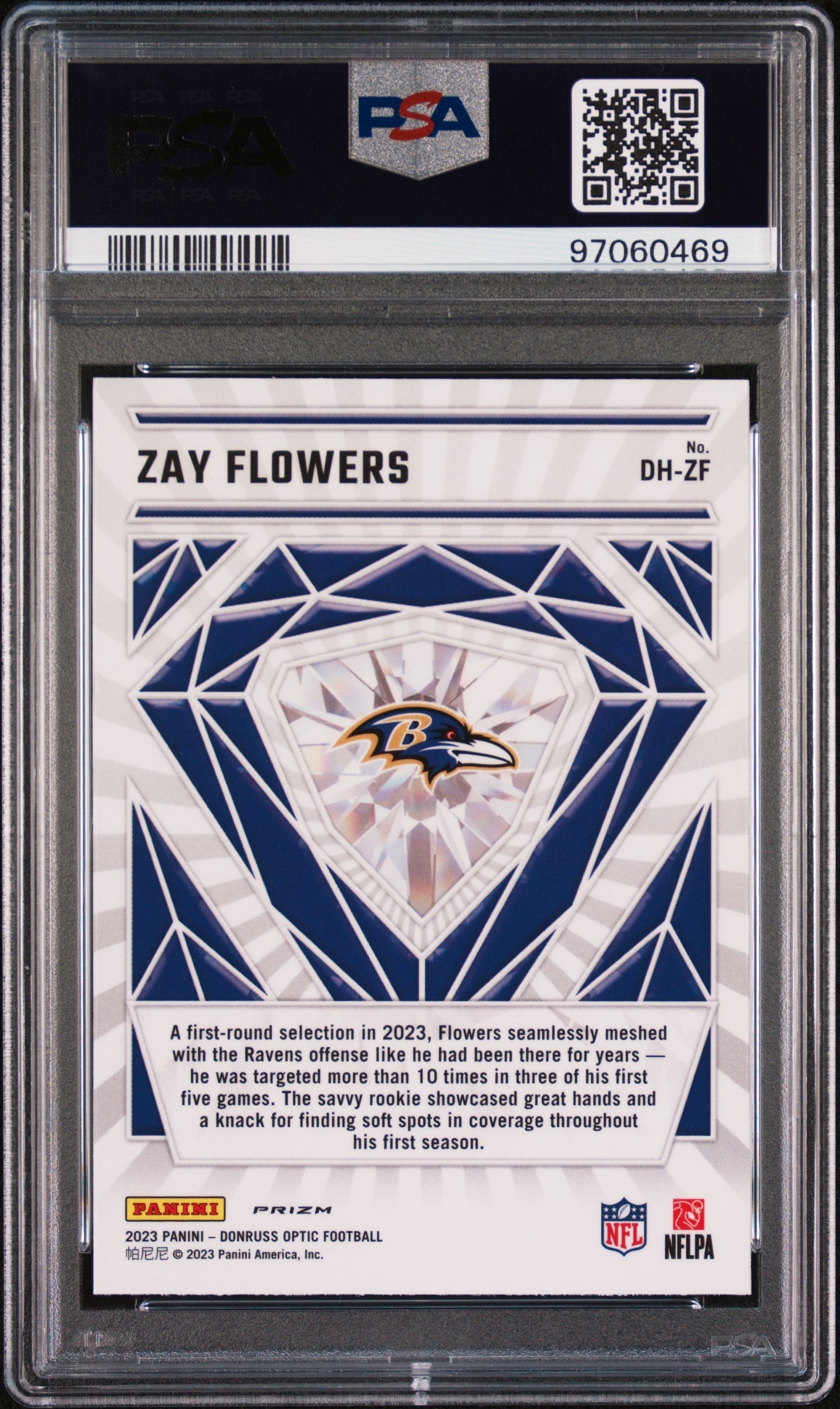 Graded 2023 Panini Donruss Optic Zay Flowers #DHZF Diamond Hands Rookie RC Football Card PSA 10 Gem Mint