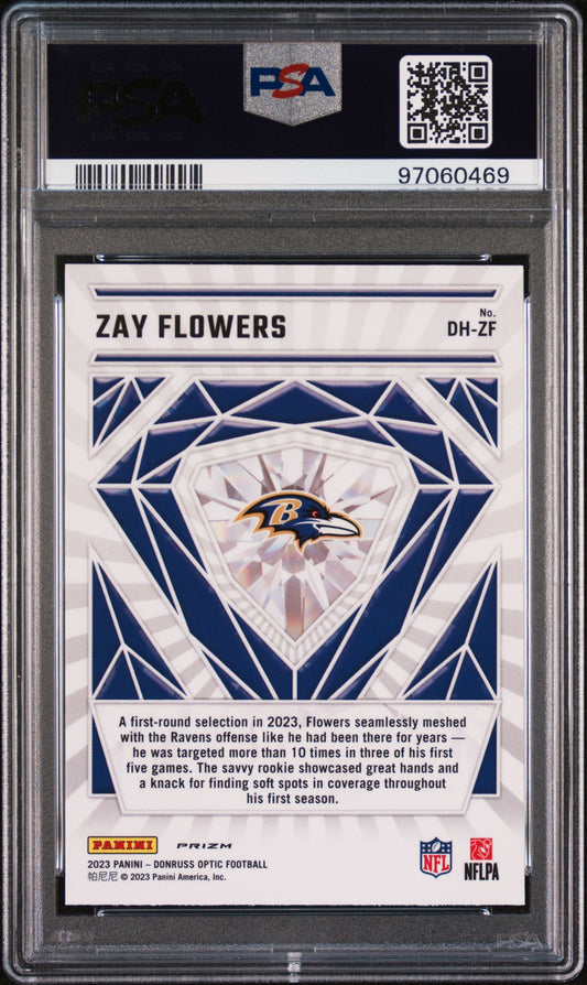Graded 2023 Panini Donruss Optic Zay Flowers #DHZF Diamond Hands Rookie RC Football Card PSA 10 Gem Mint