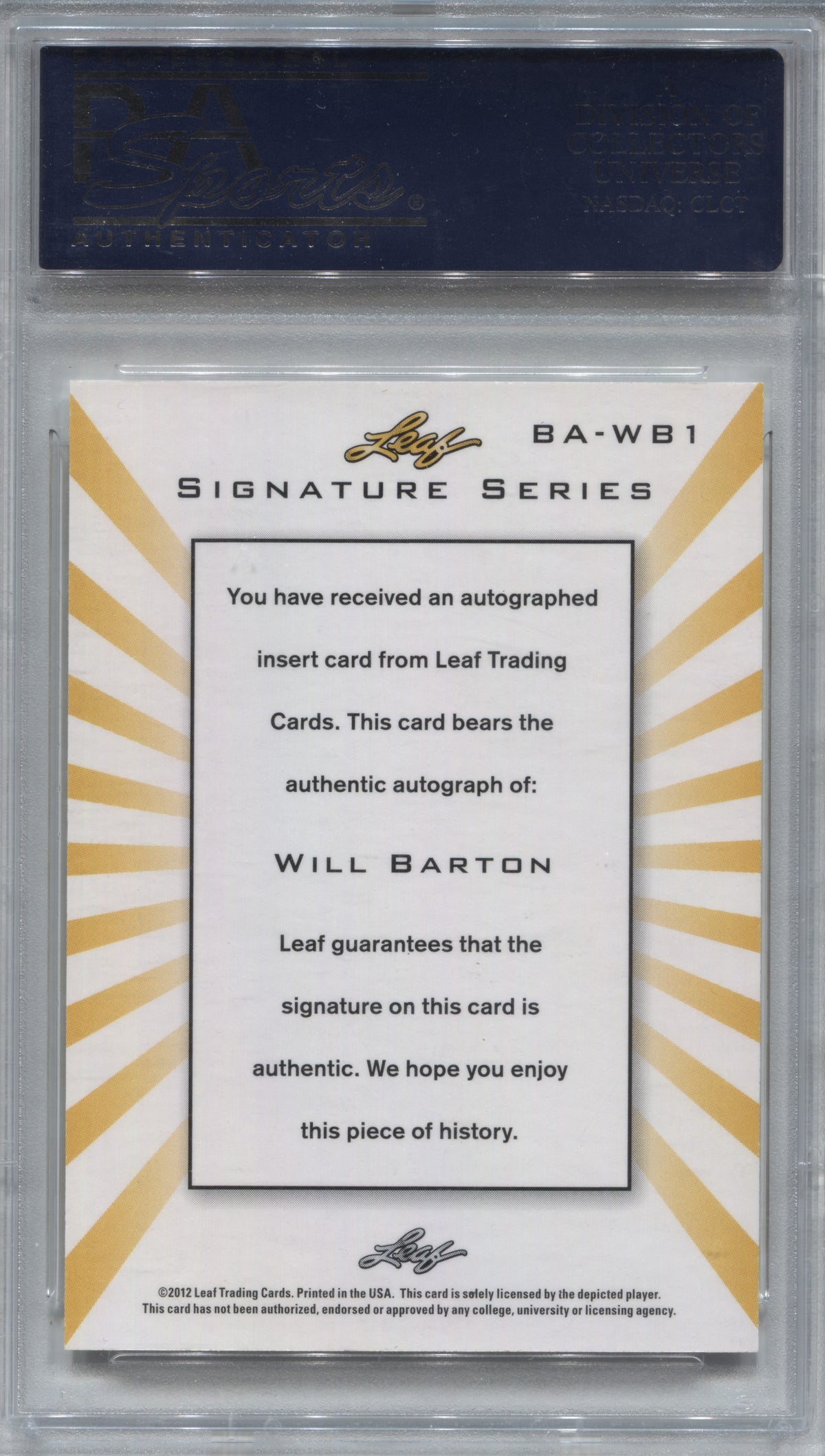 2012 Leaf Signature Series Will Barton Gold Rookie Auto 11/25 PSA 10