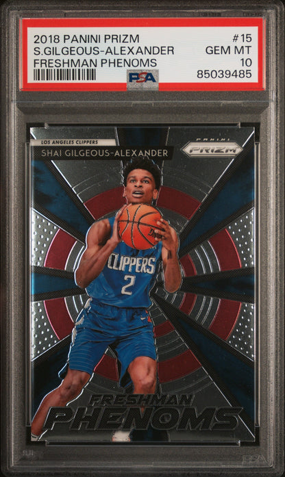 Graded 2018 Panini Prizm Shai Gilgeous-Alexander #15 Freshman Phenoms Rookie RC Basketball Card PSA 10 Gem Mint