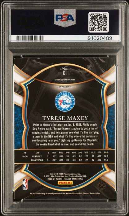 Graded 2020 Panini Select Tyrese Maxey #81 Silver Prizm Rookie RC Basketball Card PSA 10 Gem Mint