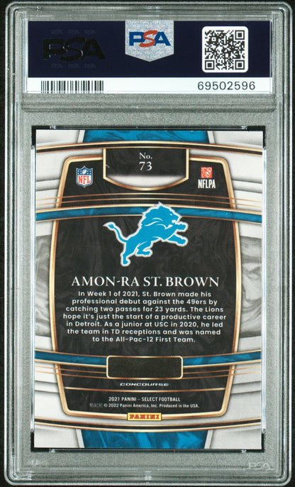 Graded 2021 Panini Select Amon-Ra St. Brown #73 Rookie RC Football Card PSA 10 Gem Mint