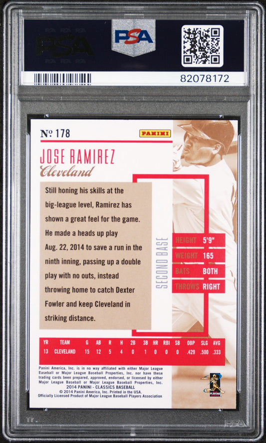 Graded 2014 Panini Classics Jose Ramirez #178 Rookie RC Baseball Card PSA 10 Gem