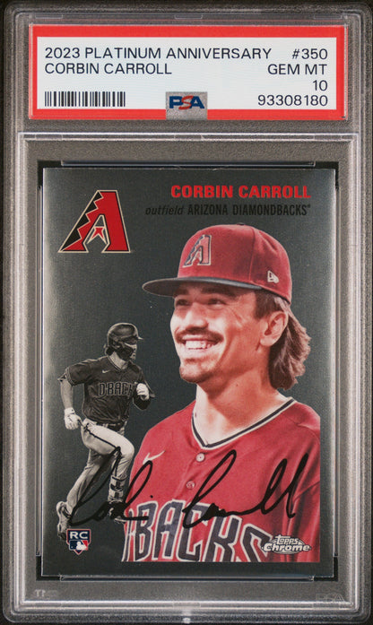 Graded 2023 Topps Platinum Anniversary Corbin Carroll #350 Rookie RC Baseball Card PSA 10 Gem Mint